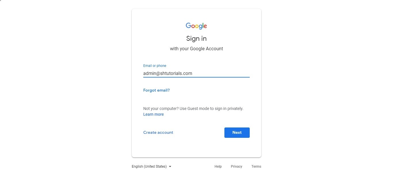 G-Suite- Login with admin account details