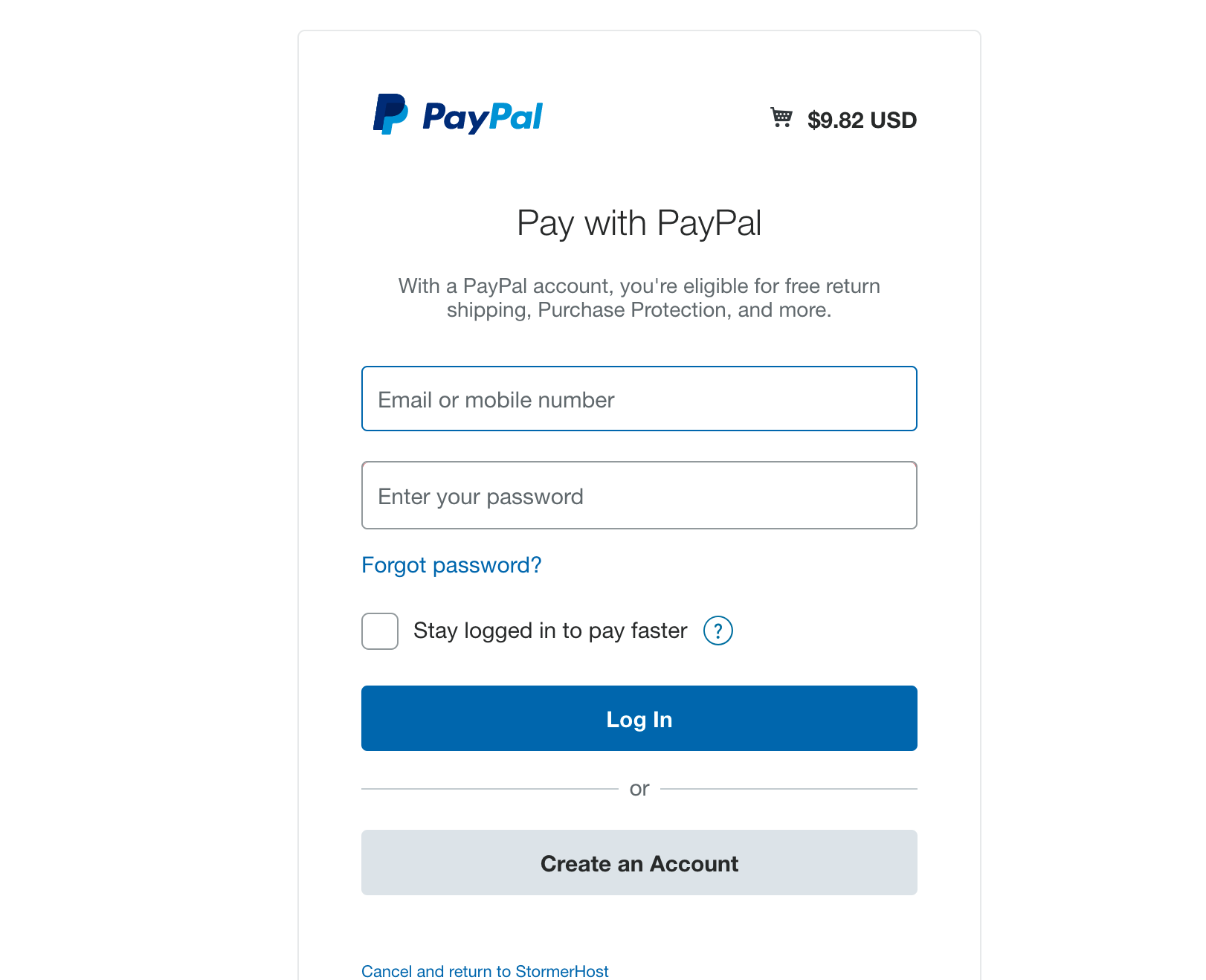 PayPal checkout page